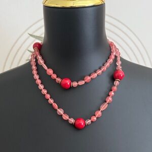Brooks Brothers Pink Red Long Beaded Necklace